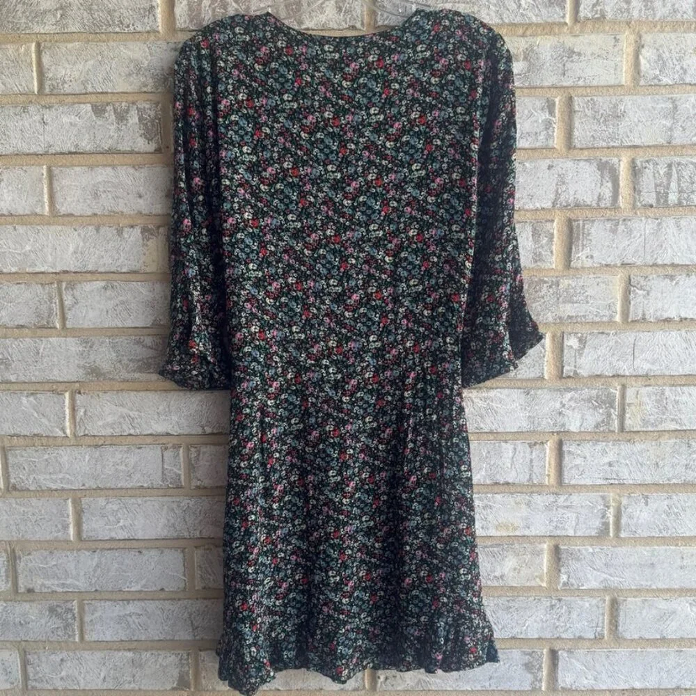 Loft Ruffle 3/4 Sleeve V-Neck Wrap Floral Skort Dress Women's Size S